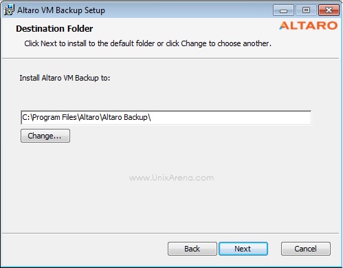 Select the installation directory - Altaro VM Backup